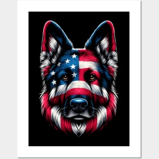 Patriotic German Shepherd: American Flag Dog Portrait. Posters and Art